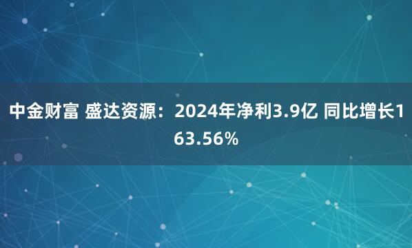 中金财富 盛达资源：2024年净利3.9亿 同比增长163.56%
